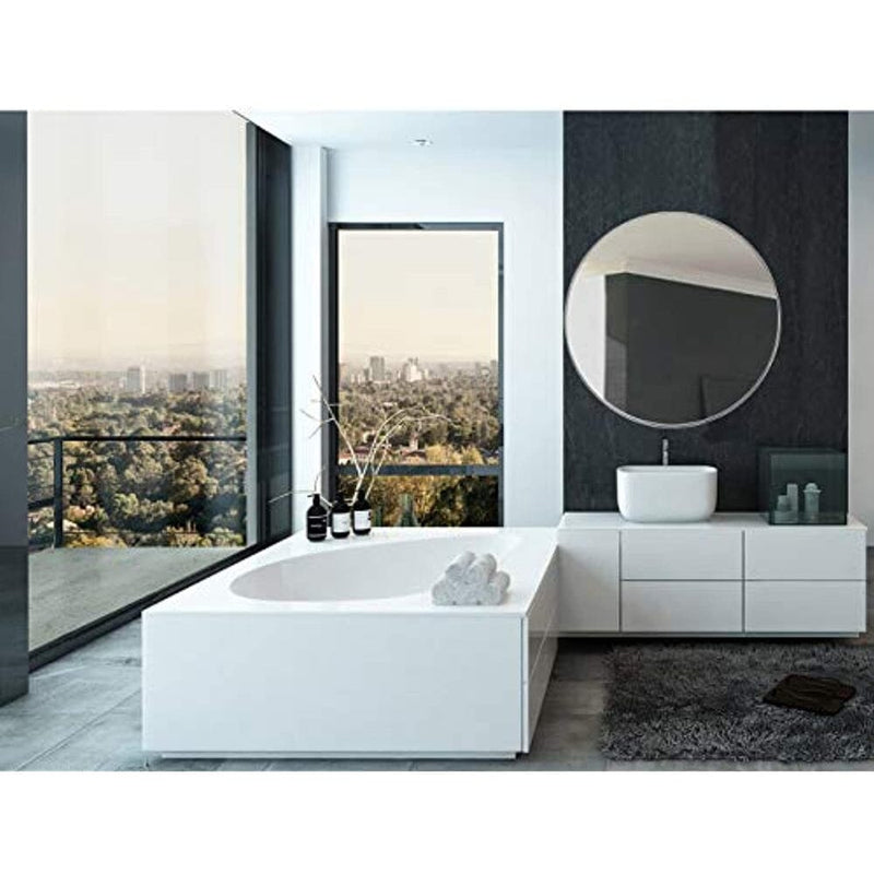 Contemporary Polished Metal Silver Circle Wall Mirror | Glass Panel Silver Framed (35" Round)-Hamilton Hills-RoomDividersNow