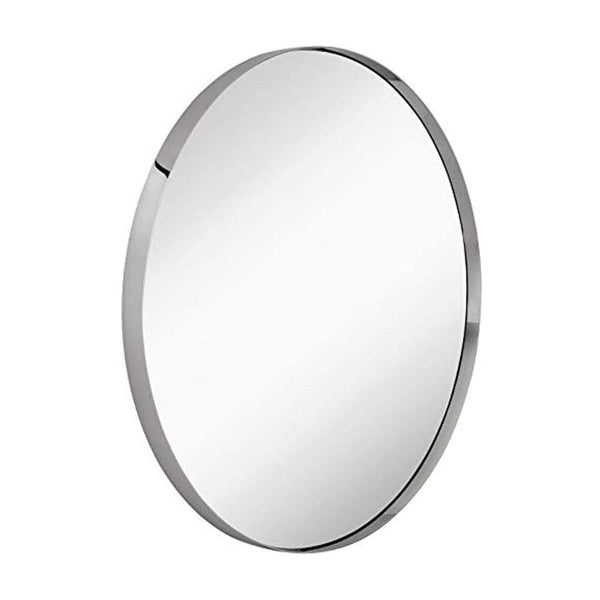Contemporary Polished Metal Silver Circle Wall Mirror | Glass Panel Silver Framed (35" Round)-Hamilton Hills-RoomDividersNow