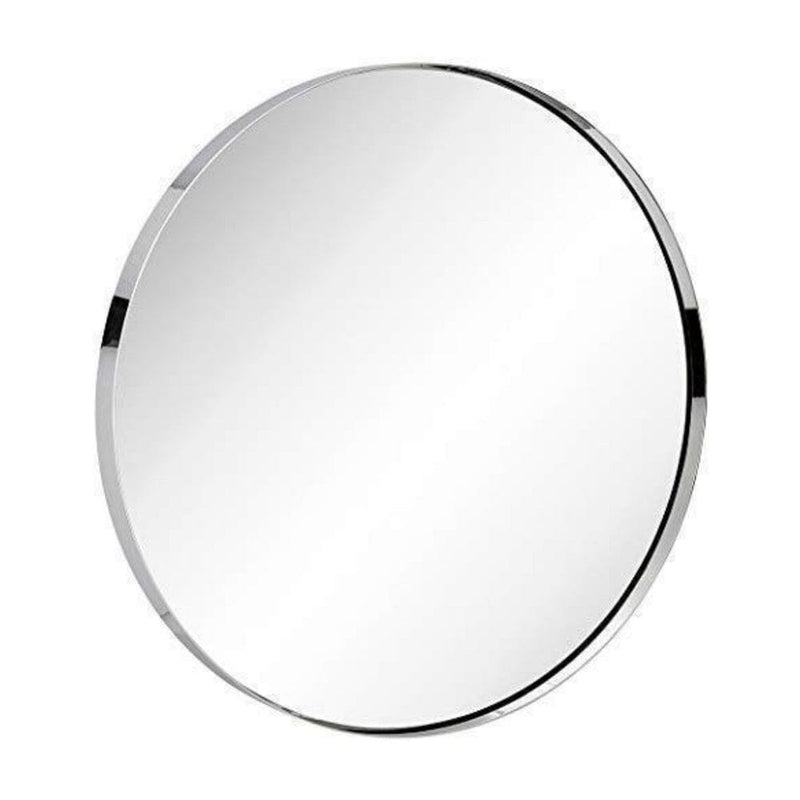 Contemporary Polished Metal Silver Wall Mirror | Glass Panel Silver Framed (30" Round)-Hamilton Hills-RoomDividersNow