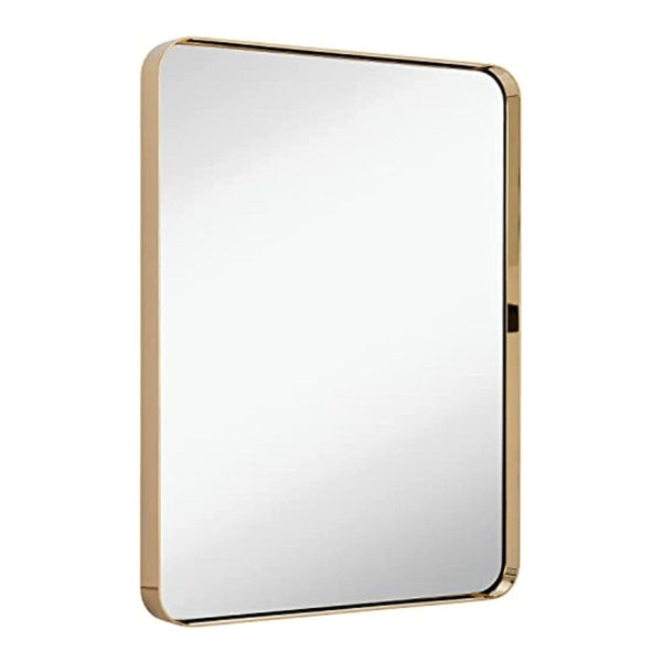 Contemporary Polished Metal Wall Mirror | Glass Panel Polished Gold Framed (22" x 30")-Hamilton Hills-RoomDividersNow