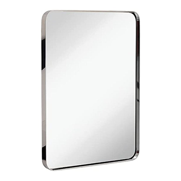 Contemporary Polished Metal Wall Mirror | Glass Panel Silver Framed (22" x 30")-Hamilton Hills-RoomDividersNow