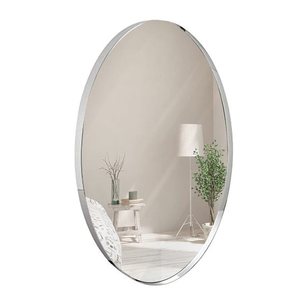 Contemporary Polished Metal Wall Mirror | Oval Polished Silver Framed (24" x 36")-Hamilton Hills-RoomDividersNow