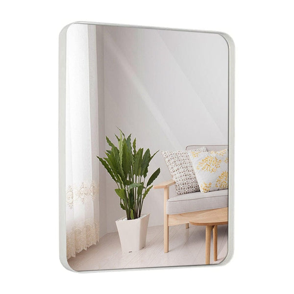 Contemporary White Metal Wall Mirror | Glass Panel White Framed Rounded Corner Deep Set Design (22" x 30")-Hamilton Hills-RoomDividersNow