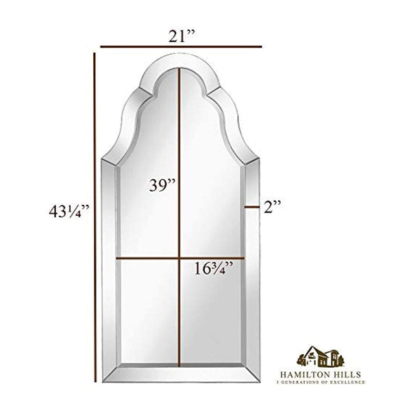 Designer Mirror Framed Vanity Mirror | Tall Rounded Top Mirrored Edge Premium Silver Backed Glass Panel (21" W x 43" H)-Hamilton Hills-RoomDividersNow