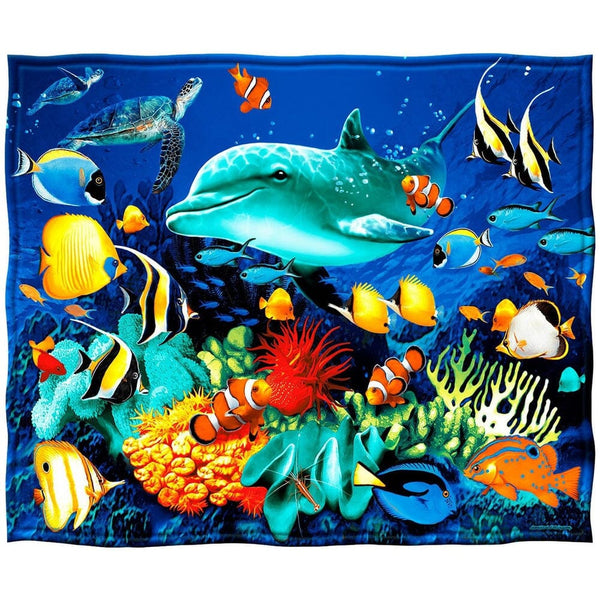 Dolphin Reef Super Soft Plush Fleece Throw Blanket-Dawhud Direct-RoomDividersNow