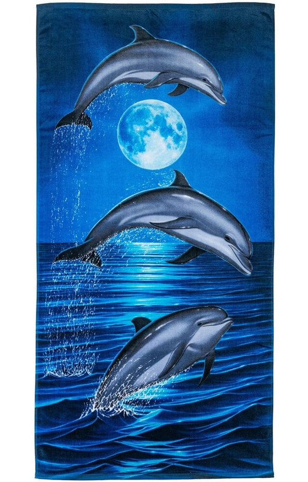 Dolphins Moon Super Soft Plush Cotton Beach Bath Pool Towel-Dawhud Direct-RoomDividersNow