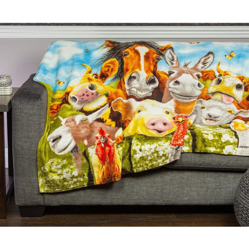Farm Animals Selfie Super Soft Plush Fleece Throw Blanket-Dawhud Direct-RoomDividersNow