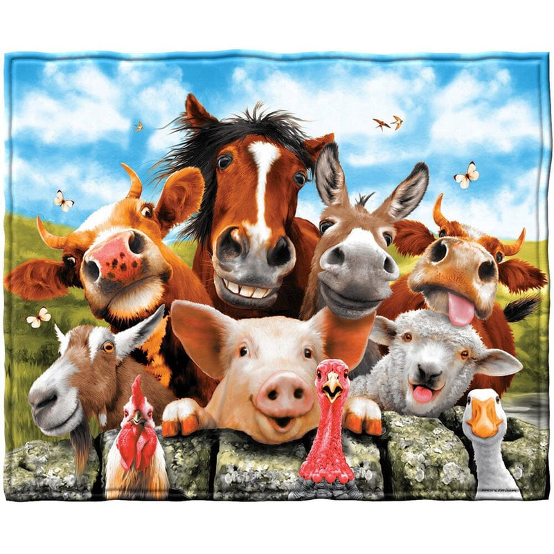 Farm Animals Selfie Super Soft Plush Fleece Throw Blanket-Dawhud Direct-RoomDividersNow