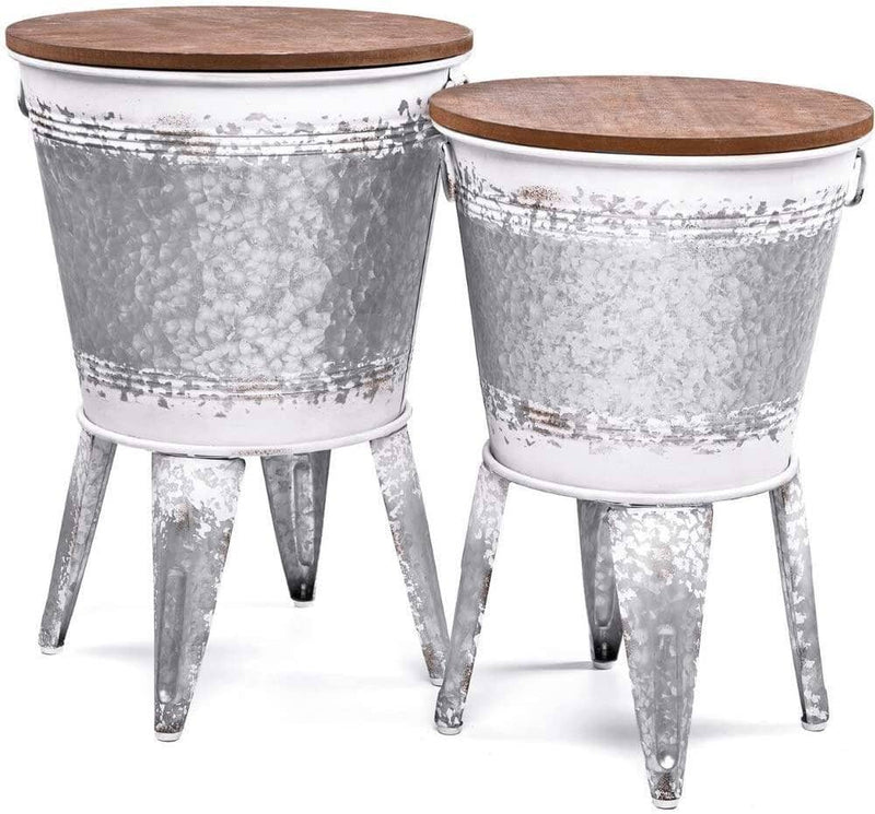 Farmhouse Accent Side Table - Galvanized Rustic End Table. Metal Storage Bin-Hallops-RoomDividersNow