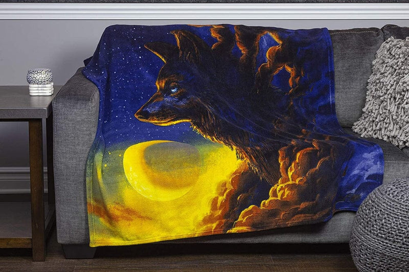 Golden Moon Wolf Super Soft Plush Fleece Throw Blanket-Dawhud Direct-RoomDividersNow