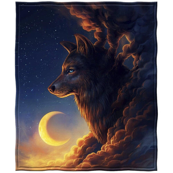 Golden Moon Wolf Super Soft Plush Fleece Throw Blanket-Dawhud Direct-RoomDividersNow