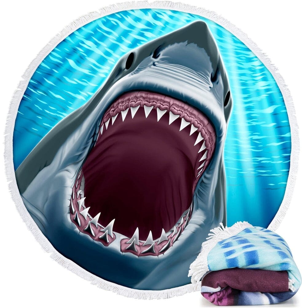 Great White Shark Microfiber Round Large Beach Towel/Blanket-Dawhud Direct-RoomDividersNow