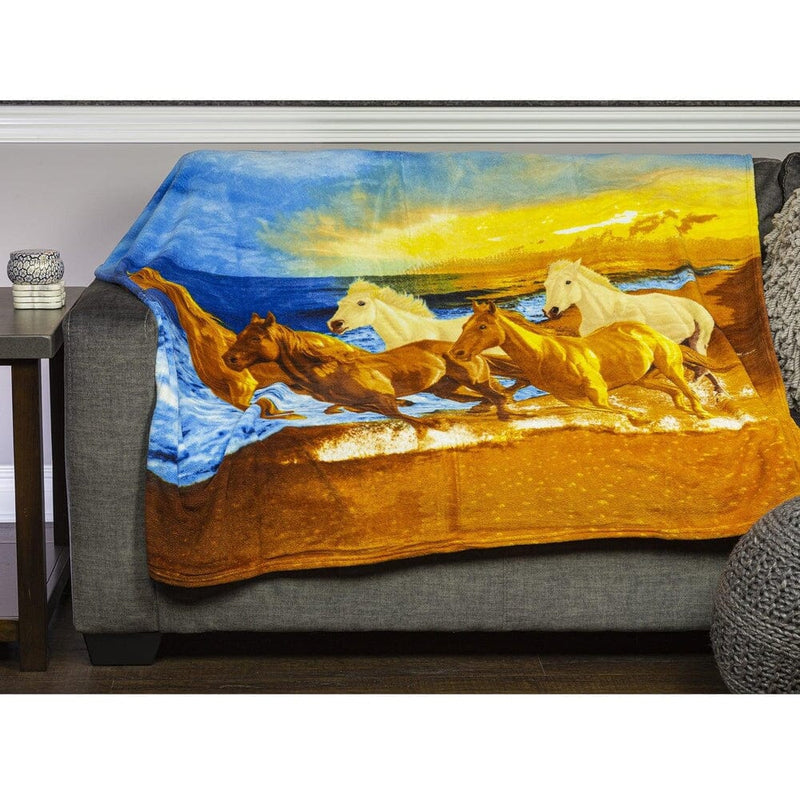 Horses on the Beach Super Soft Plush Fleece Throw Blanket-Dawhud Direct-RoomDividersNow