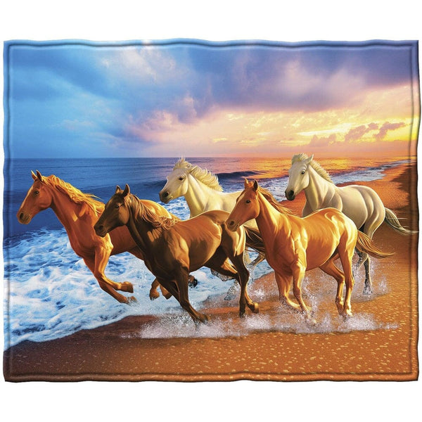 Horses on the Beach Super Soft Plush Fleece Throw Blanket-Dawhud Direct-RoomDividersNow