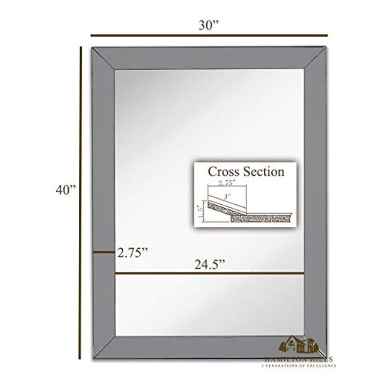 Large Framed Wall Mirror with Smoke Gray 3 Inch Angled Beveled Mirror Frame (30" x 40")-Hamilton Hills-RoomDividersNow