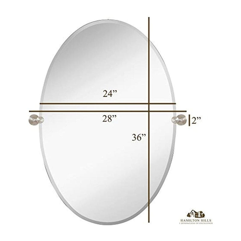 Large Pivot Oval Mirror with Brushed Chrome Wall Anchors 24" x 36" Inches-Hamilton Hills-RoomDividersNow
