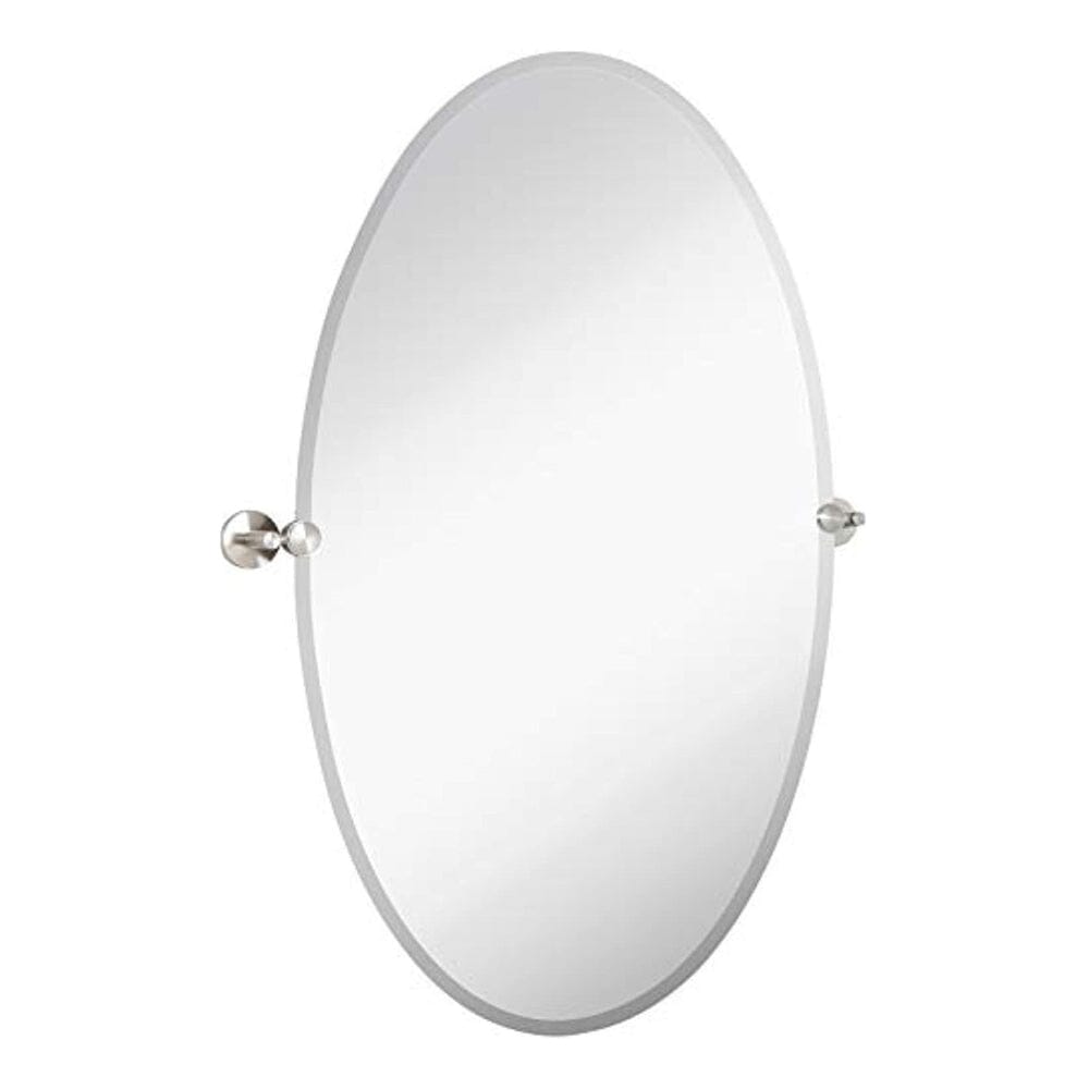 Large Pivot Oval Mirror with Brushed Chrome Wall Anchors 24" x 36" Inches-Hamilton Hills-RoomDividersNow