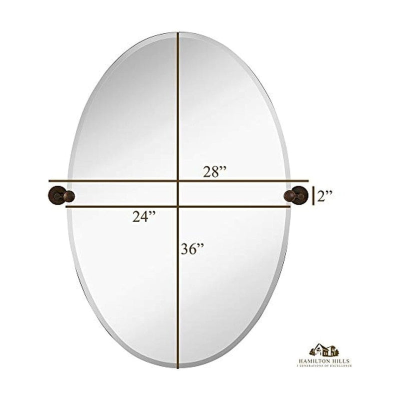 Large Pivot Oval Mirror with Oil Rubbed Bronze Wall Anchors 24" x 36" Inches-Hamilton Hills-RoomDividersNow