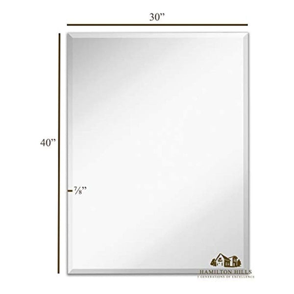 Large Rectangular Silver Mirror- Ultra Thin, Lightweight with Polished Beveled Mirror Edges (30"x40")-Hamilton Hills-RoomDividersNow