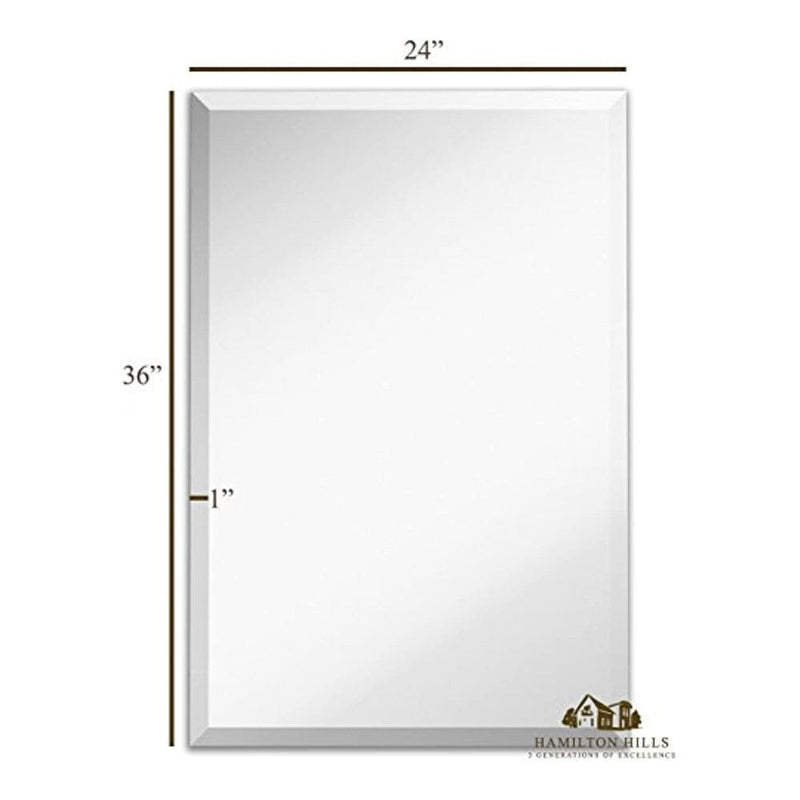 Large Simple Rectangular Streamlined 1 Inch Beveled Wall Mirror (24"W x 36"H)-Hamilton Hills-RoomDividersNow
