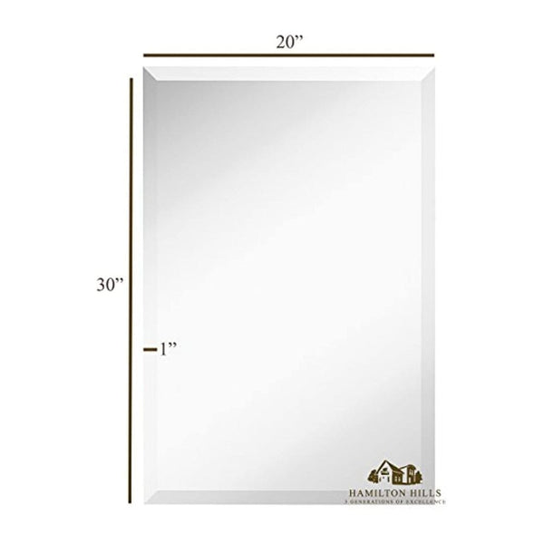 Large Simple Rectangular Streamlined 1 Inch Beveled Wall Mirror Premium Silver (20" W x 30" H)-Hamilton Hills-RoomDividersNow