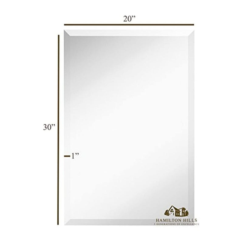 Large Simple Rectangular Streamlined 1 Inch Beveled Wall Mirror Premium Silver (20" W x 30" H)-Hamilton Hills-RoomDividersNow