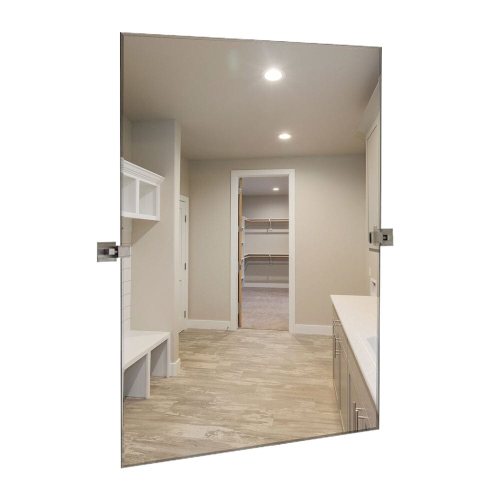 Large Squared Modern Pivot Rectangle Mirror with Brushed Chrome Wall Anchors 24" x 36" Inches-Hamilton Hills-RoomDividersNow