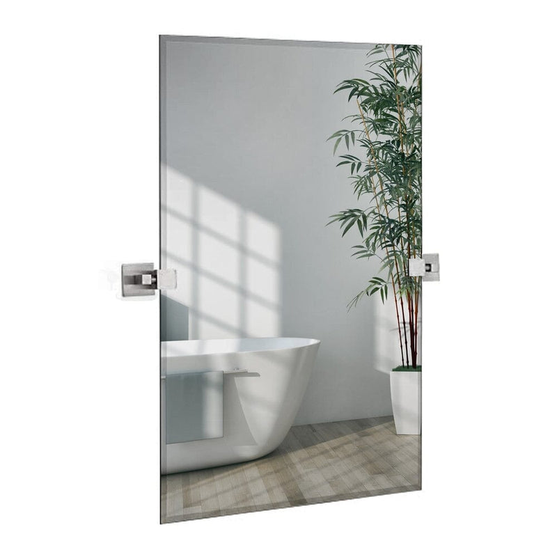 Large Squared Modern Pivot Rectangle Mirror with Brushed Chrome Wall Anchors 30" x 40" Inches-Hamilton Hills-RoomDividersNow