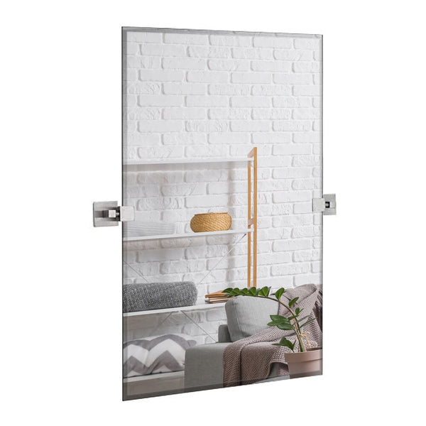Large Squared Modern Pivot Rectangle Mirror with Brushed Chrome Wall Anchors Adjustable Moving & Tilting Wall Mirror | 20" x 30" Inches-Hamilton Hills-RoomDividersNow