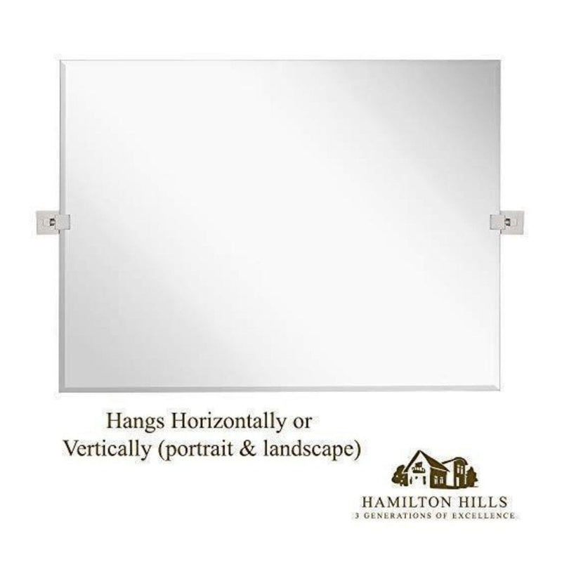 Large Squared Modern Pivot Rectangle Mirror with Polished Chrome Wall Anchors 30" x 40" Inches-Hamilton Hills-RoomDividersNow