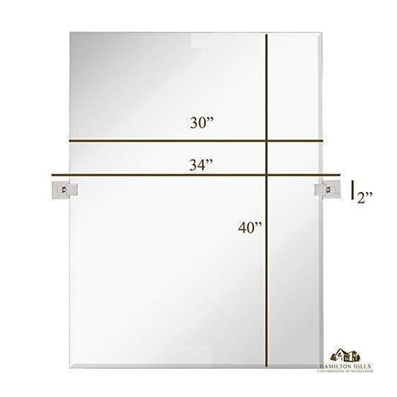 Large Squared Modern Pivot Rectangle Mirror with Polished Chrome Wall Anchors 30" x 40" Inches-Hamilton Hills-RoomDividersNow
