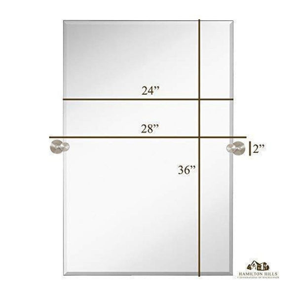 Large Tilting Pivot Rectangle Mirror with Brushed Chrome Wall Anchors 24" x 36"-Hamilton Hills-RoomDividersNow