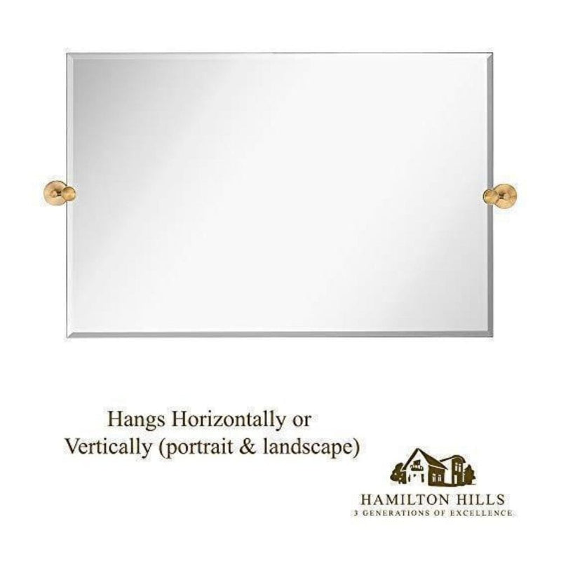 Large Tilting Pivot Rectangle Mirror with Brushed Gold Wall Anchors 24" x 36" Inches-Hamilton Hills-RoomDividersNow