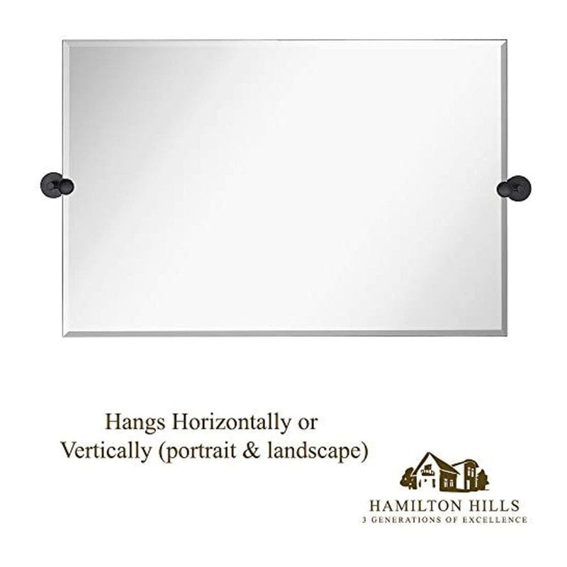 Large Tilting Pivot Rectangle Mirror with Matte Black Wall Anchors 24" x 36" Inches-Hamilton Hills-RoomDividersNow