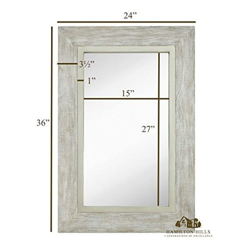 Large White Washed Framed Mirror (24" x 36")-Hamilton Hills-RoomDividersNow