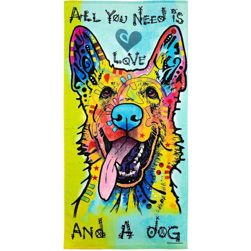 Love and a Dog German Shepherd Super Soft Plush Cotton Beach Bath Pool Towel by Dean Russo-Dawhud Direct-RoomDividersNow