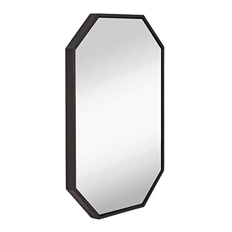 Modern Black Frame Octagon Wall Mirror | 24" x 36" Contemporary Premium Silver Backed Floating Glass-Hamilton Hills-RoomDividersNow