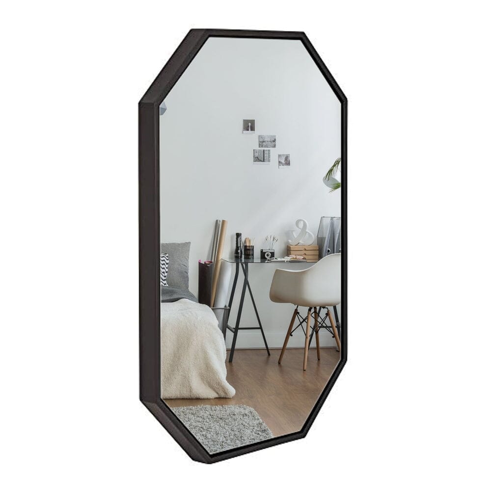 Modern Black Frame Octagon Wall Mirror | 24" x 36" Contemporary Premium Silver Backed Floating Glass-Hamilton Hills-RoomDividersNow