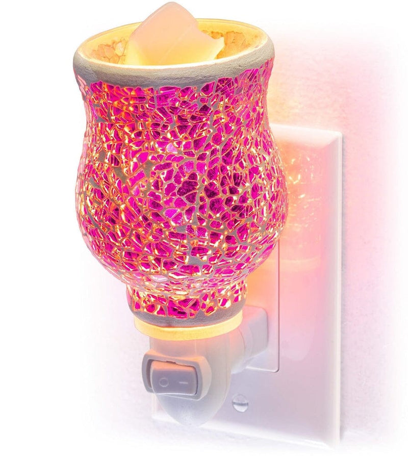 Mosaic Glass Plug-In Fragrance Wax Melt Warmer (Crackled Fuchsia)-Dawhud Direct-RoomDividersNow