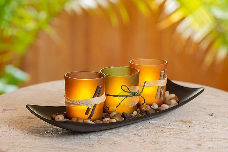 Natural Candlescape Set, 3 Decorative Candle Holders, Rocks and Tray-Dawhud Direct-RoomDividersNow