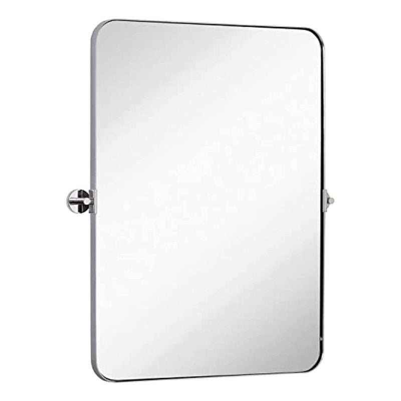 Polished Silver Metal Surrounded Round Pivot Mirror 22" x 30"-Hamilton Hills-RoomDividersNow