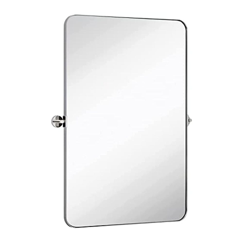 Polished Silver Metal Surrounded Round Pivot Mirror 24" x 36"-Hamilton Hills-RoomDividersNow