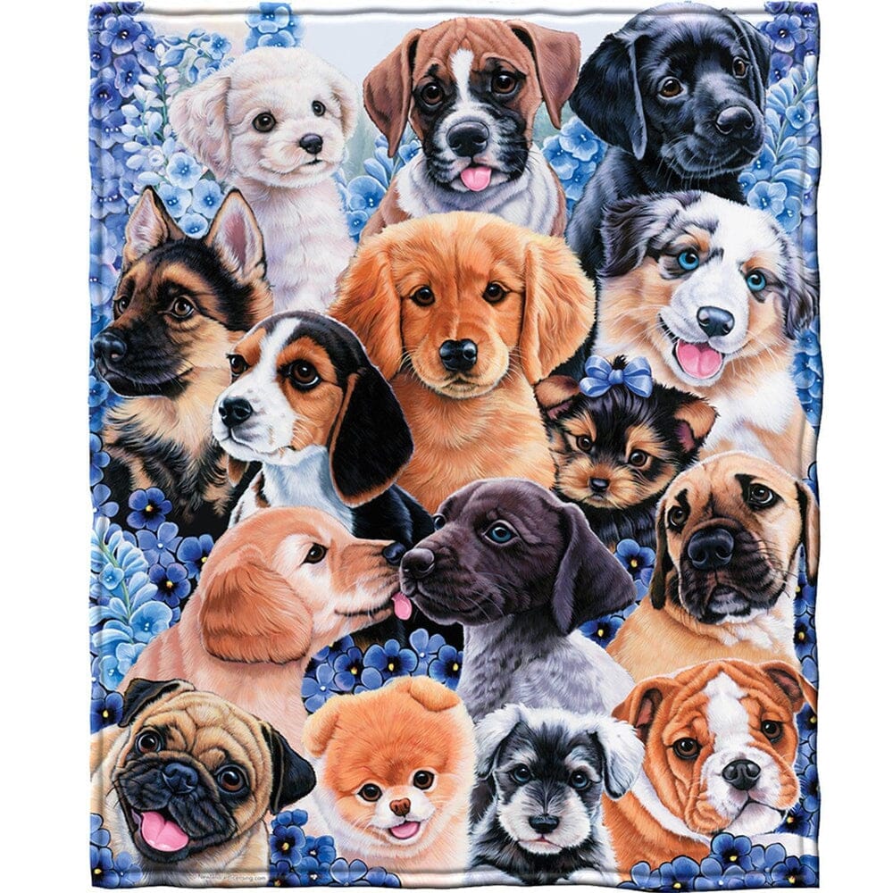 Puppy Collage Super Soft Full/Queen Size Plush Fleece Blanket by Jenny Newland-Dawhud Direct-RoomDividersNow