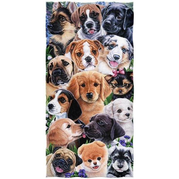 Puppy Collage Super Soft Plush Cotton Beach Bath Pool Towel by Jenny Newland-Dawhud Direct-RoomDividersNow