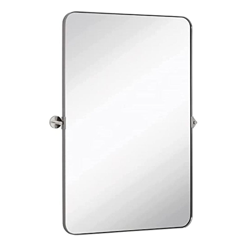 Silver Metal Surrounded Round Pivot Mirror 22" x 30"-Hamilton Hills-RoomDividersNow