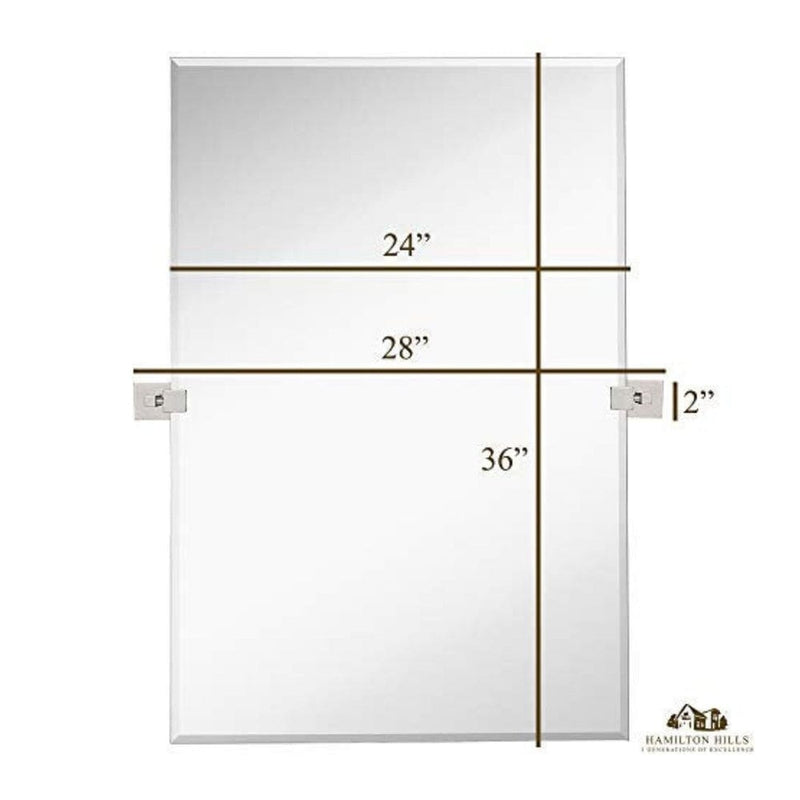 Squared Modern Pivot Rectangle Mirror with Polished Chrome Wall Anchors 24" x 36"-Hamilton Hills-RoomDividersNow