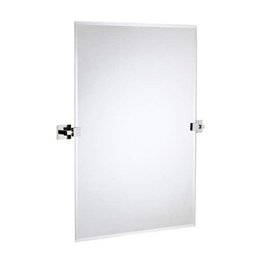 Squared Modern Pivot Rectangle Mirror with Polished Chrome Wall Anchors 24" x 36"-Hamilton Hills-RoomDividersNow