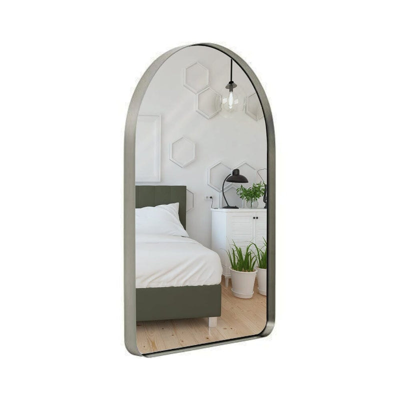 Top Rounded Corner Deep Set Brushed Silver Metal Wall Mirror(24" x 36")-Hamilton Hills-RoomDividersNow
