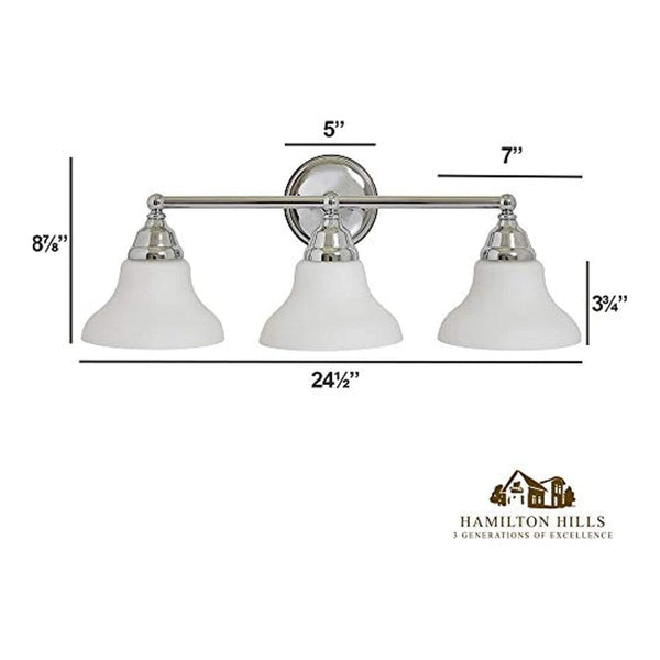 Triple Fanned Glass Shade Light Classic Polished Silver Vanity Fixture LED-Hamilton Hills-RoomDividersNow