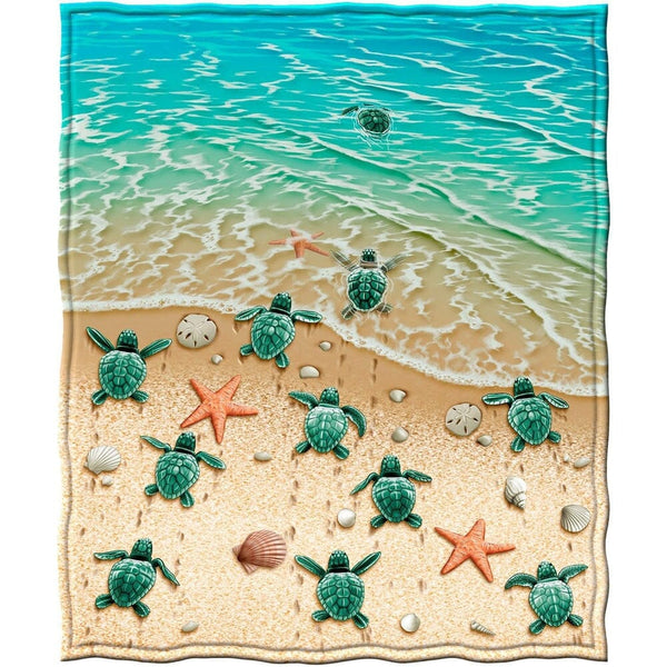 Turtles on the Beach Super Soft Full/Queen Size Plush Fleece Blanket-Dawhud Direct-RoomDividersNow